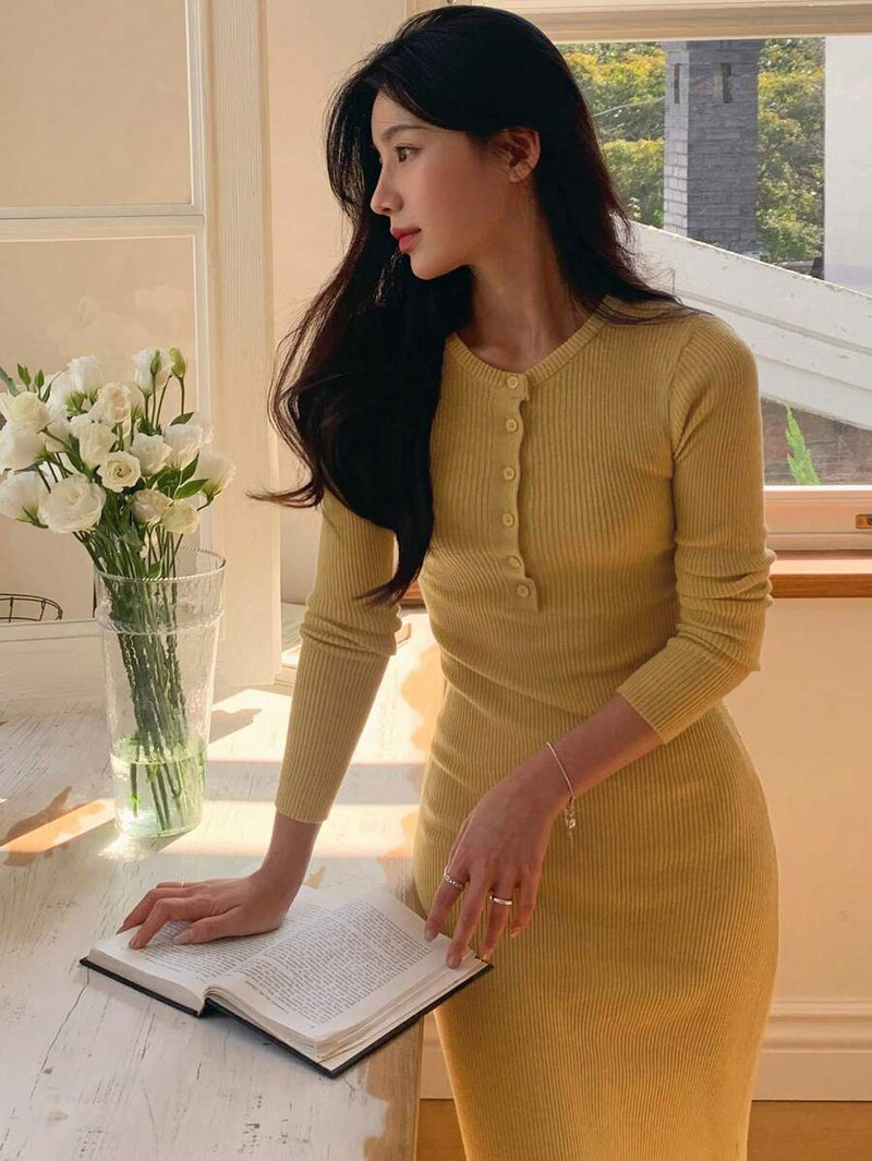 DAZY Vestido de Tricô Midi com Zíper Parcial e Ajuste Slim Fit, Roupas Femininas de Outono Bellizzi 