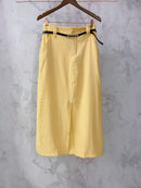 Saia Midi Feminina com Cinto e Fenda de Poliéster Casual