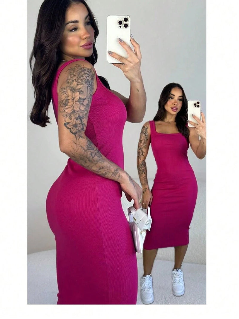 Vestido Regata Midi Feminino Vinho Algodão Ribana Casual