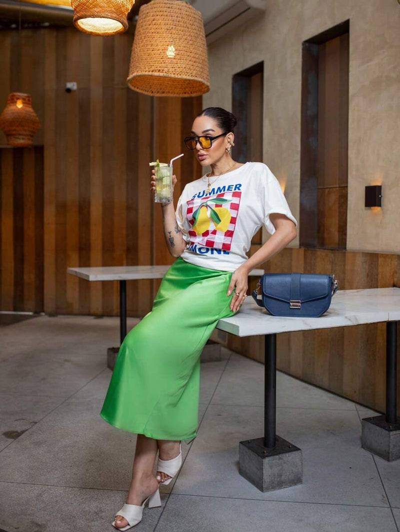 Saia em Cetim Midi com Elástico Bellizzi 