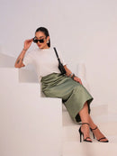 Saia em Cetim Midi com Elástico Bellizzi 