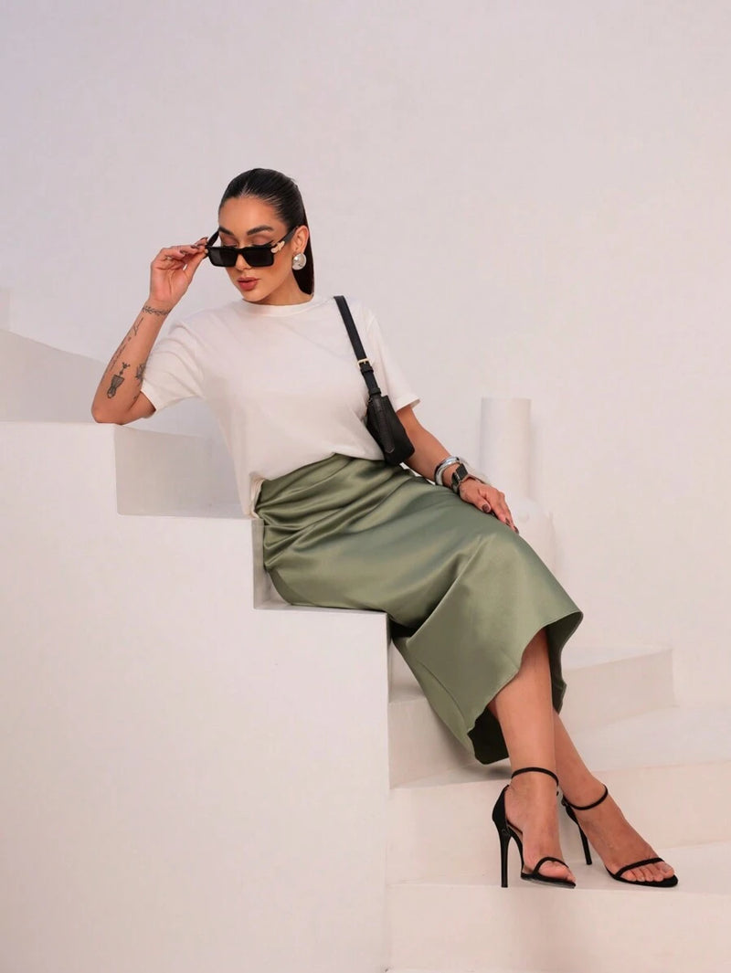 Saia em Cetim Midi com Elástico Bellizzi 