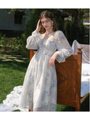 Vestido de gola quadrada com estampa floral, bainha com babados elegantes, vestidos franceses de manga longa Bellizzi 