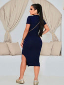 Vestido Mídi Feminino Malha Com Fenda Lateral Elegante Bellizzi 