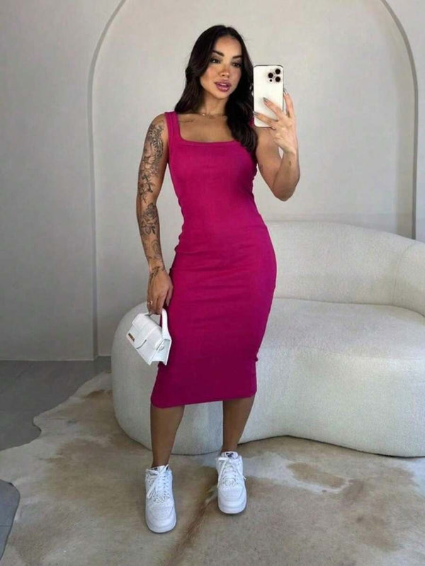 Vestido Regata Midi Feminino Vinho Algodão Ribana Casual