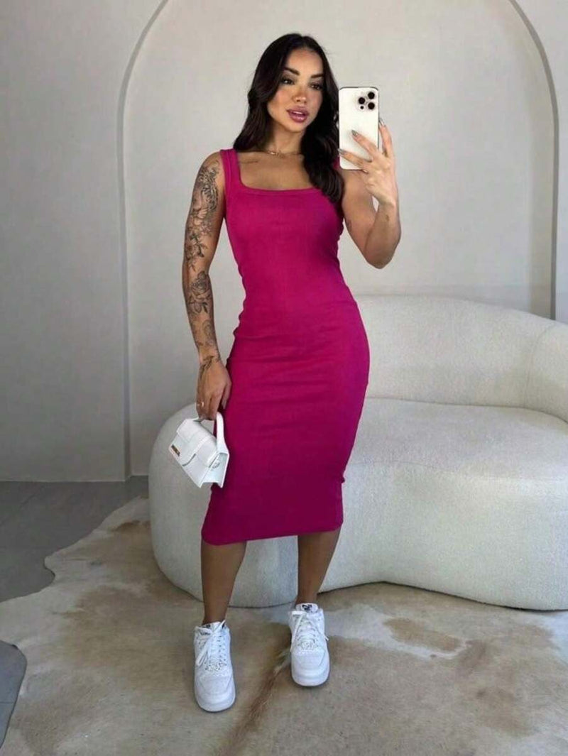 Vestido Regata Midi Feminino Vinho Algodão Ribana Casual