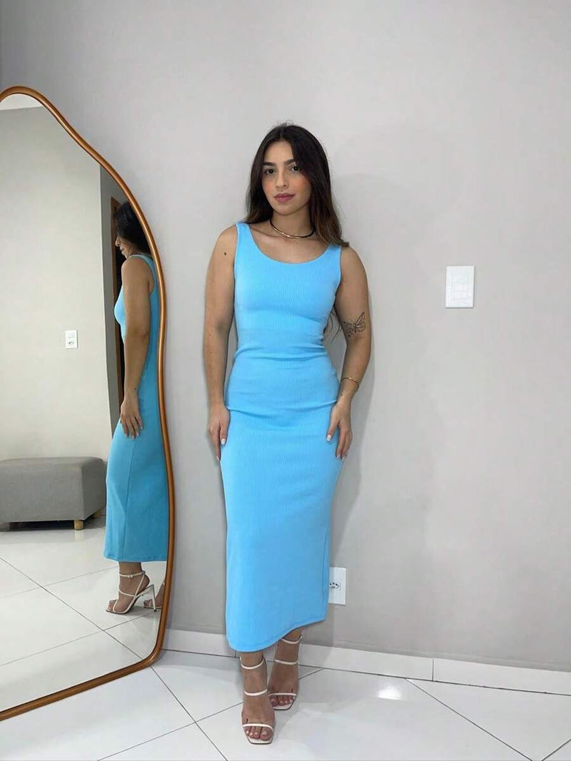 Vestido Midi Feminino Malha Slim Fit Elegante Bellizzi 