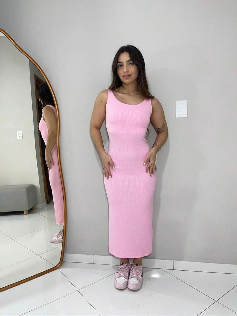 Vestido Midi Feminino Malha Slim Fit Elegante Bellizzi 