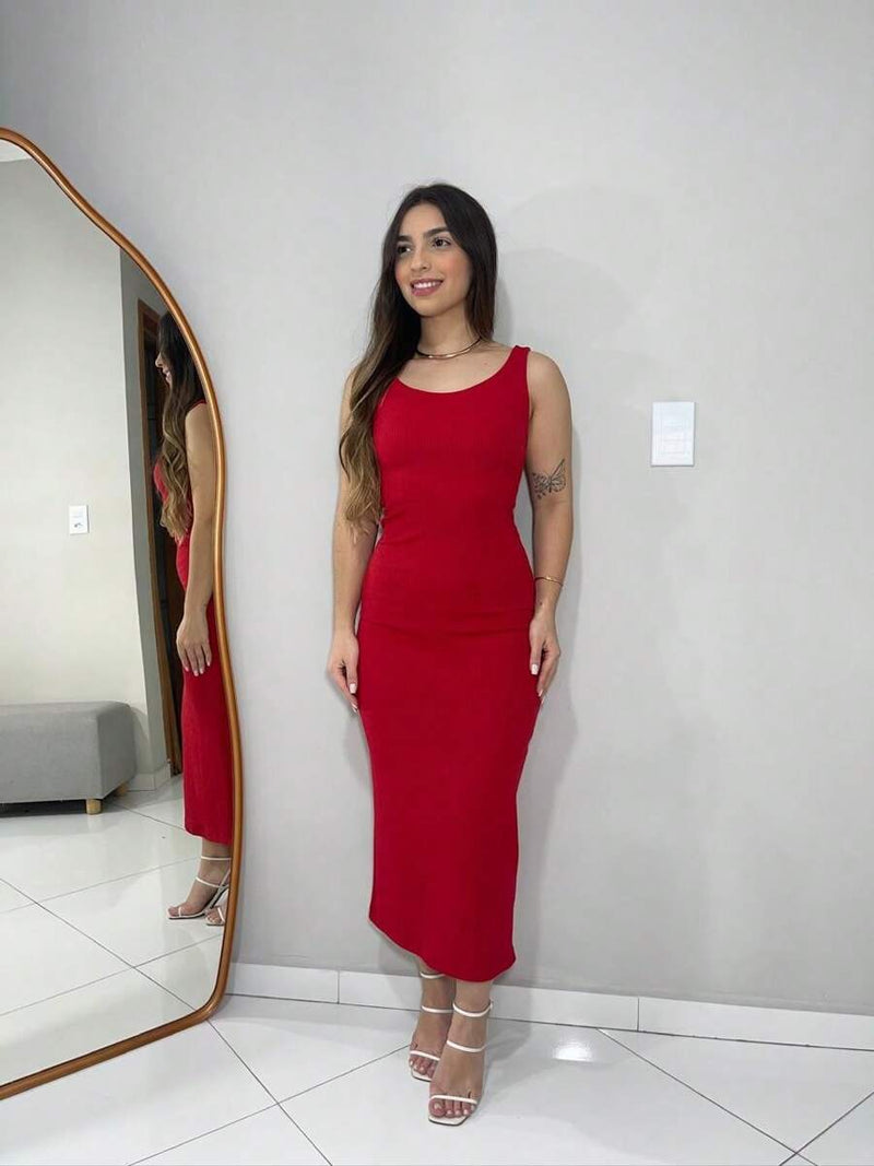 Vestido Midi Feminino Malha Slim Fit Elegante Bellizzi 