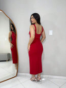 Vestido Midi Feminino Malha Slim Fit Elegante Bellizzi 