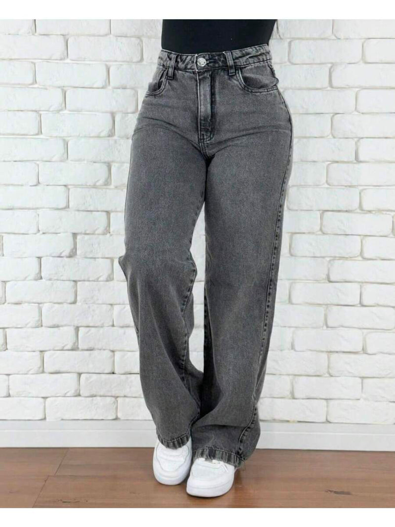 Calça Wide Leg Pantalona Feminina Jeans Cintura Alta Bellizzi 