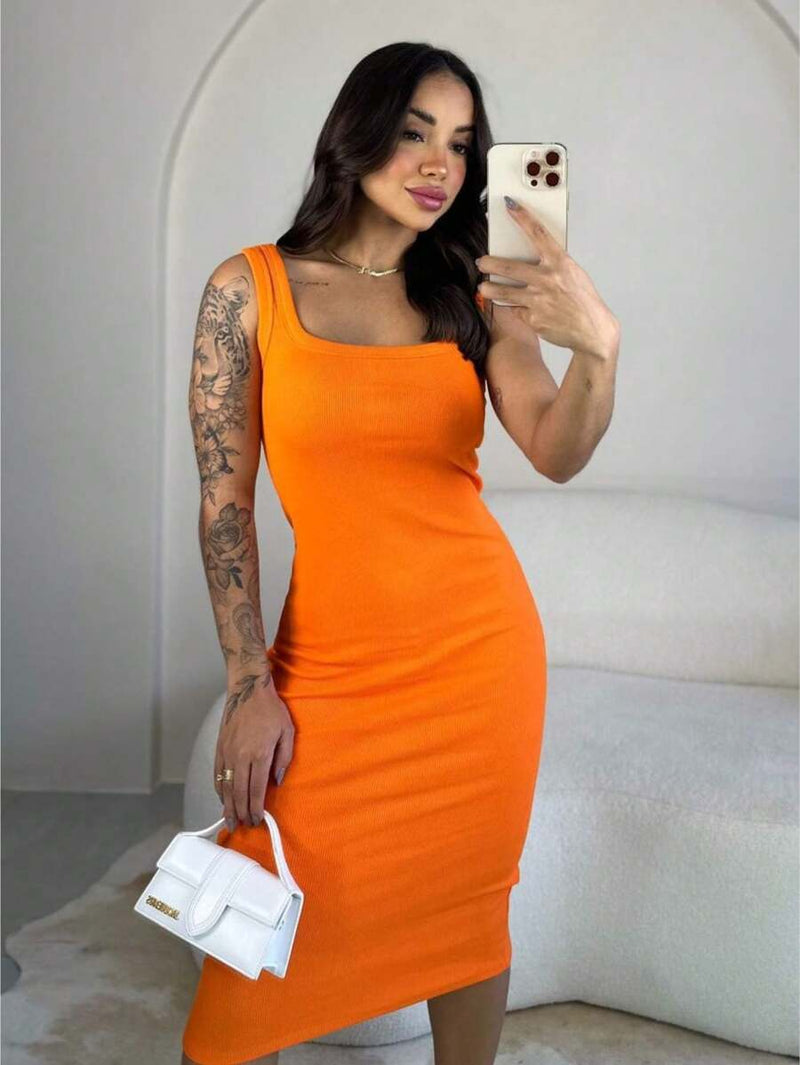 Vestido Regata Midi Feminino Vinho Algodão Ribana Casual