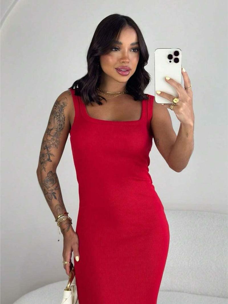 Vestido Regata Midi Feminino Vinho Algodão Ribana Casual