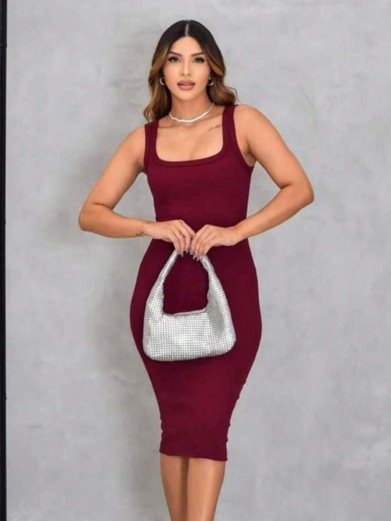 Vestido Regata Midi Feminino Vinho Algodão Ribana Casual