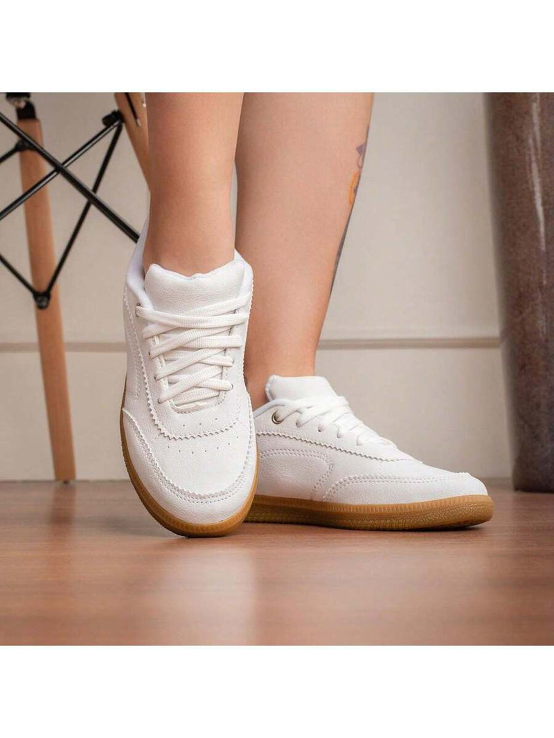 Tênis Feminino Branco Aveia Sintético Casual Cano Baixo KAUZE
