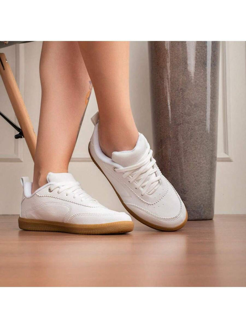 Tênis Feminino Branco Aveia Sintético Casual Cano Baixo KAUZE