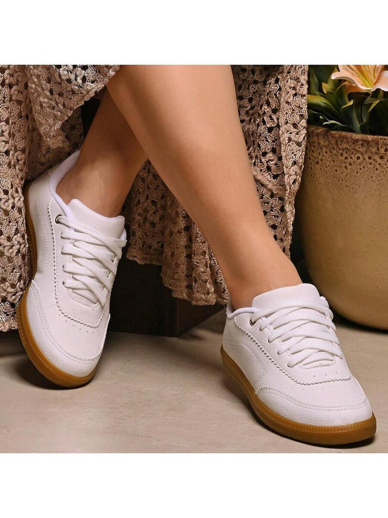 Tênis Feminino Branco Aveia Sintético Casual Cano Baixo KAUZE