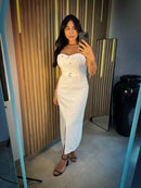 Vestido Feminino Longo Tomara que Caia Alfaiataria com Cinto Bellizzi 