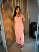 Vestido Feminino Longo Tomara que Caia Alfaiataria com Cinto Bellizzi 