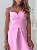 Vestido Curto com alcinhas Elegante - Detalhes com Prega no Bustão e Cintura Bellizzi 