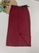 Saia Midi Feminina com Cinto e Fenda de Poliéster Casual