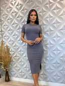 Vestido Mídi Feminino Malha Com Fenda Lateral Elegante Bellizzi 