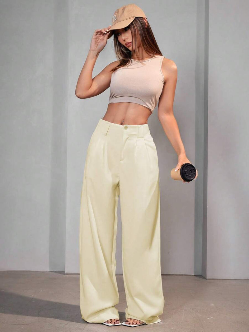 Calça Pantalona Feminina Alfaiataria Cintura Alta Perna Larga Bellizzi 