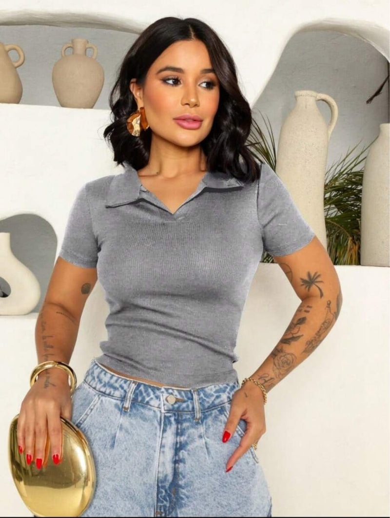 Camisa Polo Feminina de Algodão Ribana Premium Casual