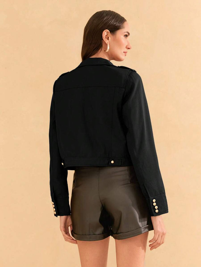 Jaqueta Feminina em Poliéster com Bolso e Fivela Casual Bellizzi 