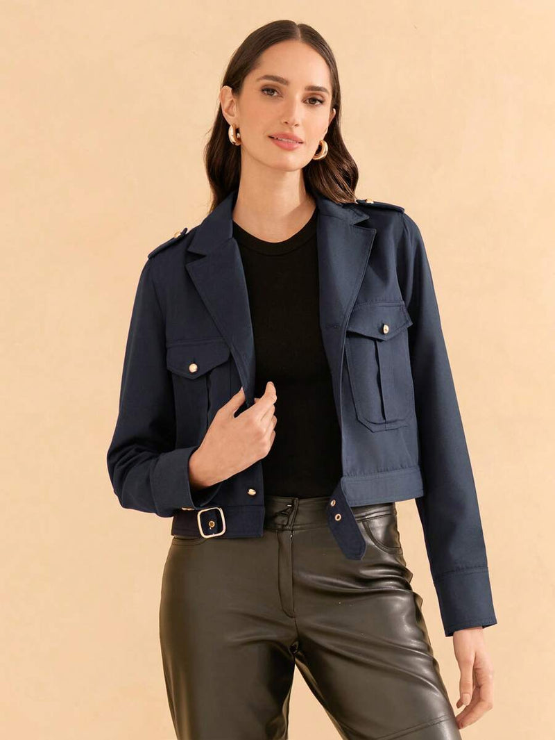 Jaqueta Feminina em Poliéster com Bolso e Fivela Casual Bellizzi 