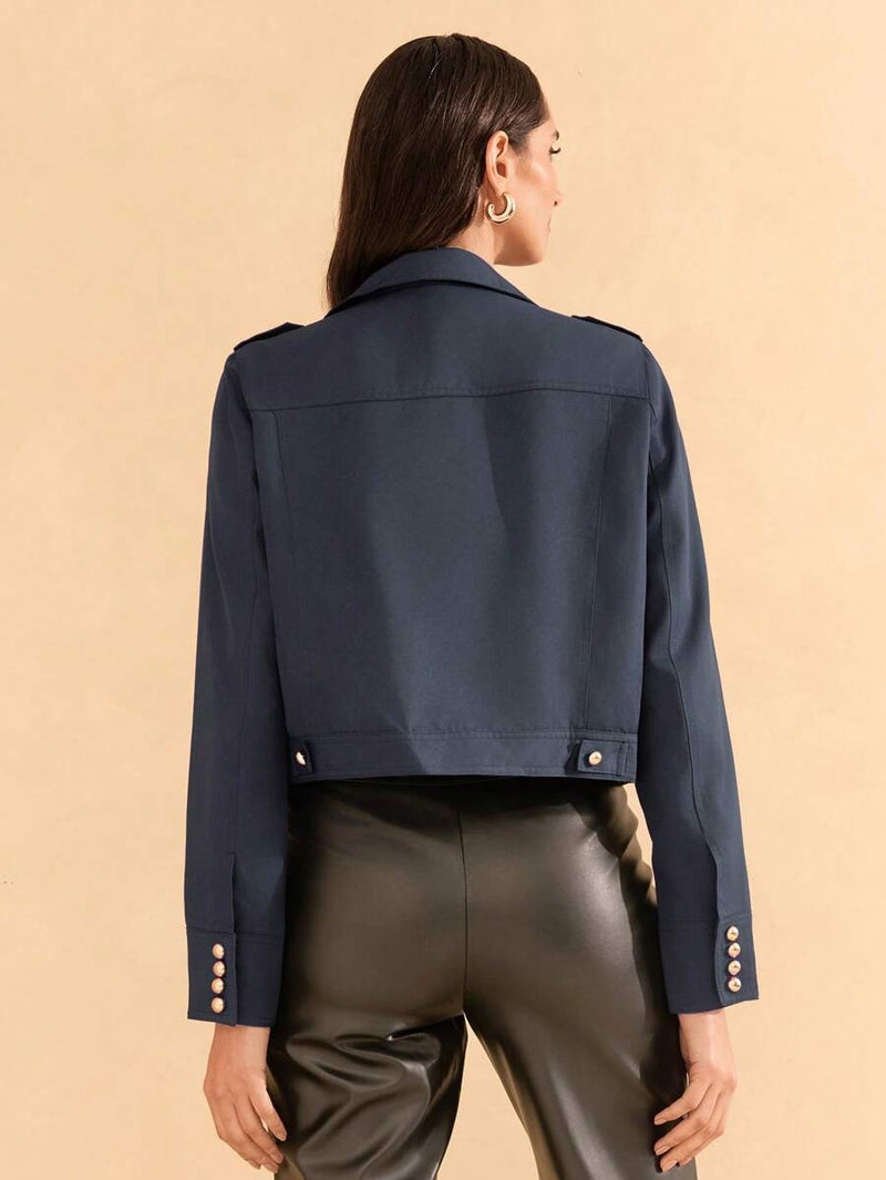 Jaqueta Feminina em Poliéster com Bolso e Fivela Casual Bellizzi 