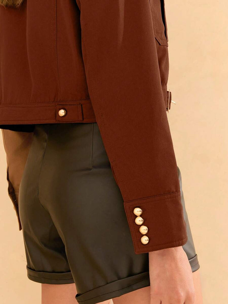 Jaqueta Feminina em Poliéster com Bolso e Fivela Casual Bellizzi 