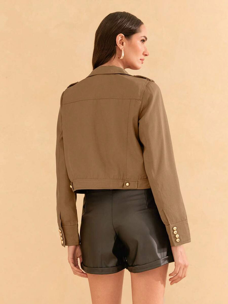 Jaqueta Feminina em Poliéster com Bolso e Fivela Casual Bellizzi 