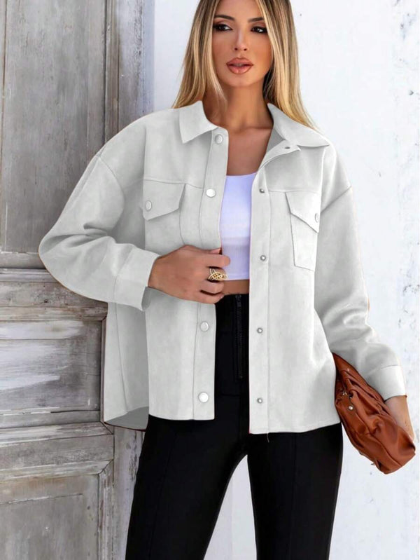 Jaqueta Feminina Suede Oversize com Bolsos Casuais Bellizzi 