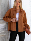 Jaqueta Feminina Suede Oversize com Bolsos Casuais Bellizzi 