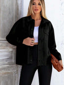 Jaqueta Feminina Suede Oversize com Bolsos Casuais Bellizzi 