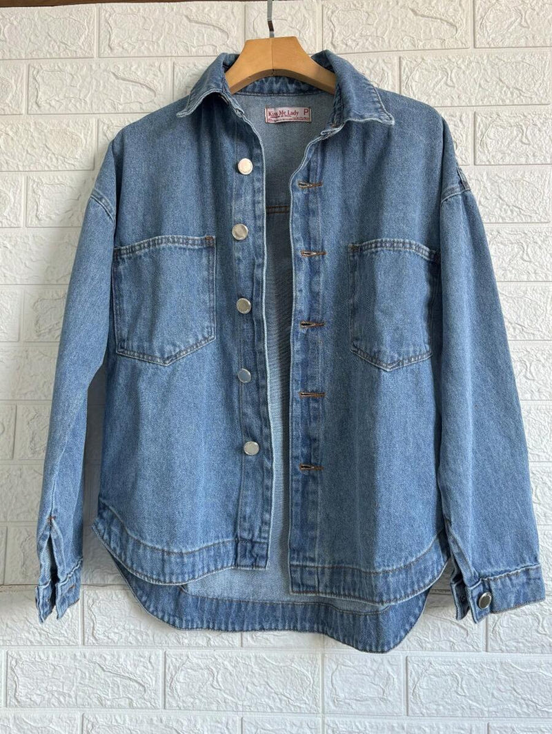 Jaqueta Jeans Feminina de Algodão Ombro Caído Casual Bellizzi 