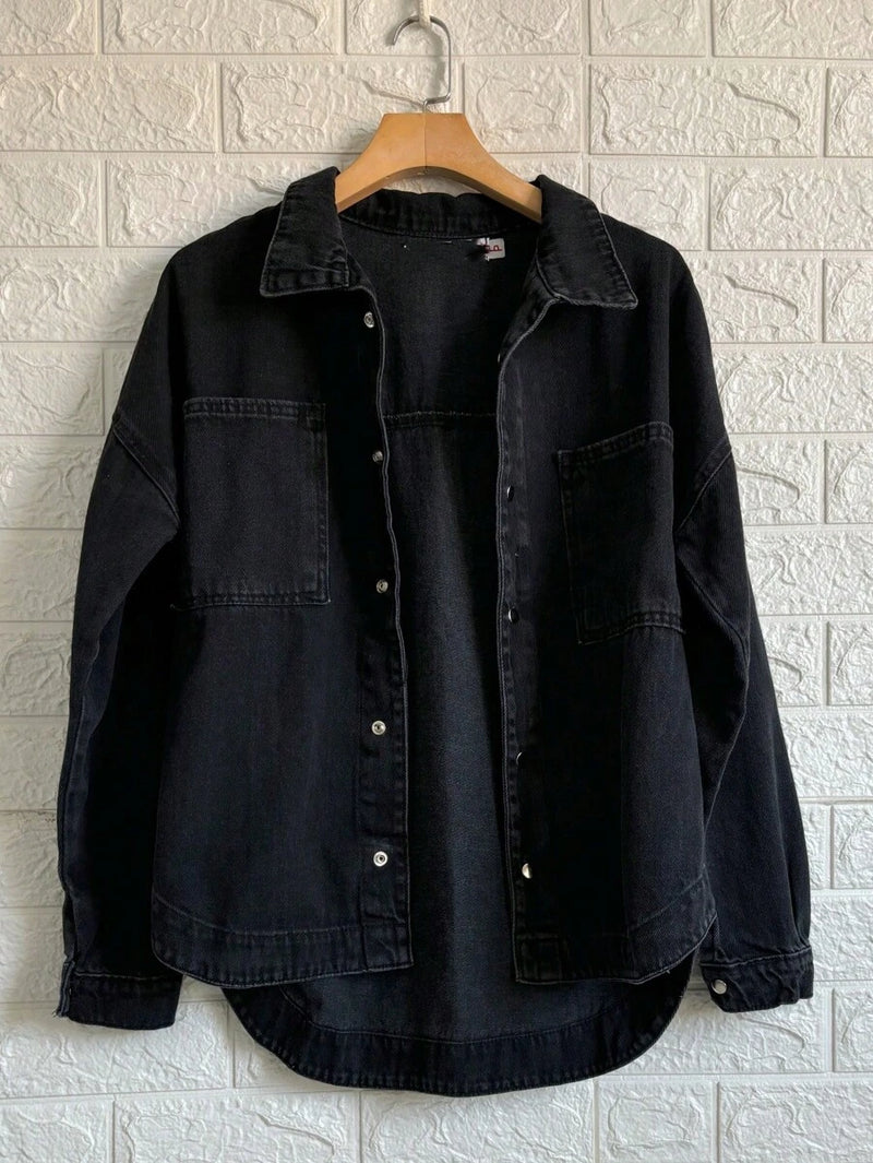 Jaqueta Jeans Feminina de Algodão Ombro Caído Casual Bellizzi 