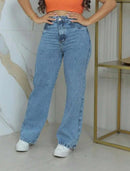 Calça Wide Leg Pantalona Feminina Jeans Cintura Alta Bellizzi 