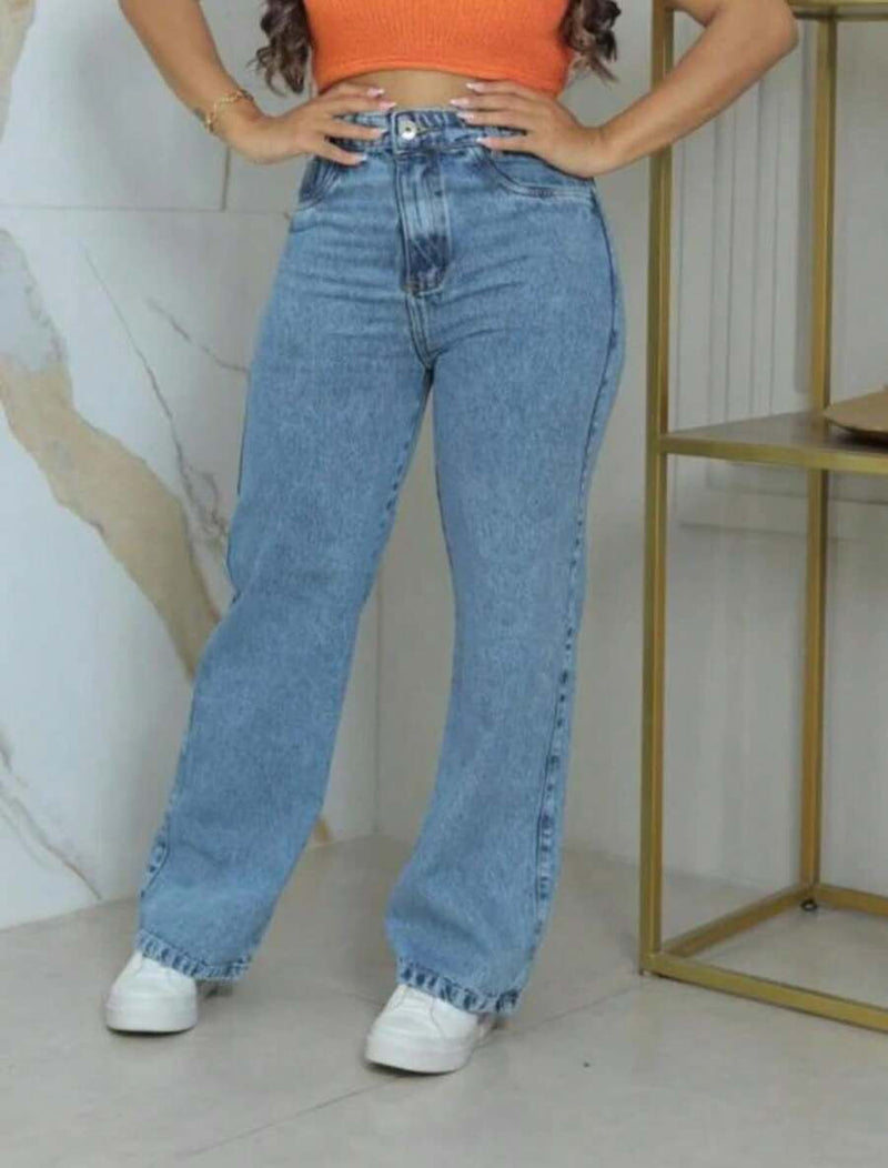 Calça Wide Leg Pantalona Feminina Jeans Cintura Alta Bellizzi 