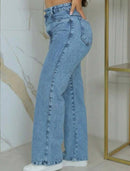 Calça Wide Leg Pantalona Feminina Jeans Cintura Alta Bellizzi 