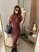 Vestido Feminino Canelado Sem Manga Modal Premium Casual Bellizzi 