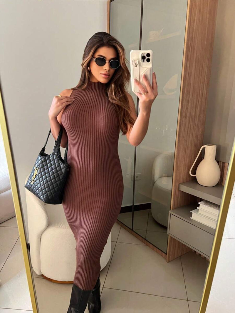 Vestido Feminino Canelado Sem Manga Modal Premium Casual Bellizzi 