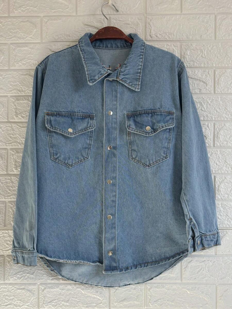 Jaqueta Jeans Feminina de Algodão Ombro Caído Casual Bellizzi 