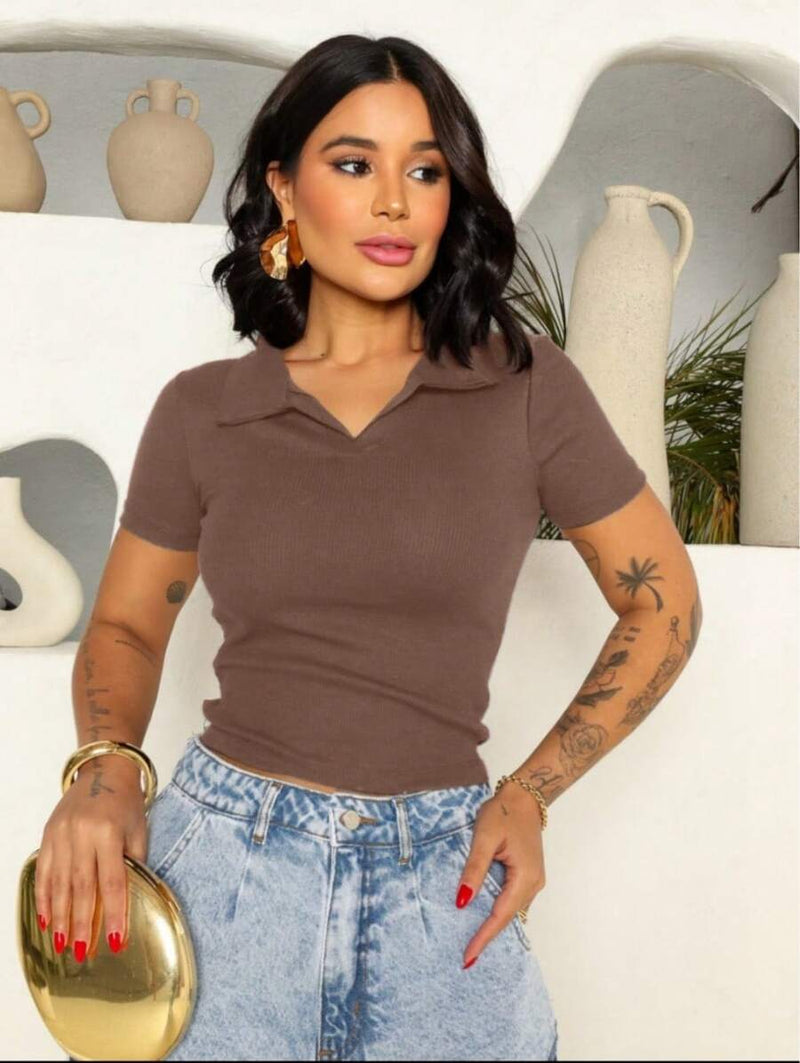 Camisa Polo Feminina de Algodão Ribana Premium Casual