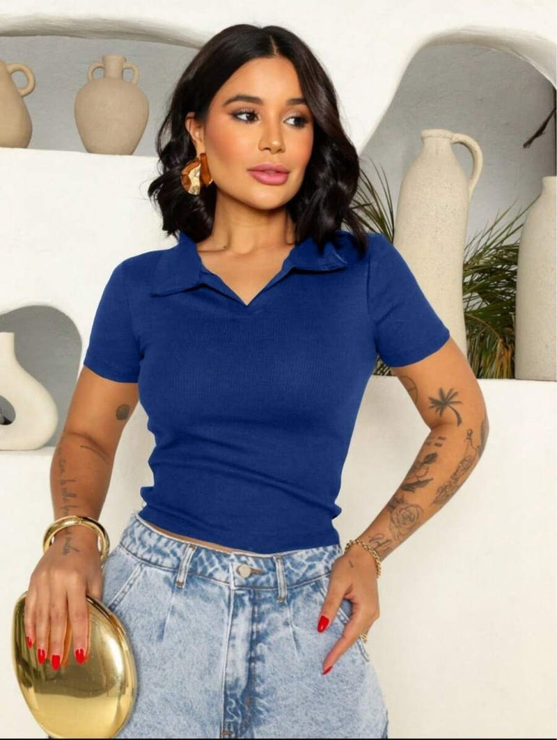 Camisa Polo Feminina de Algodão Ribana Premium Casual