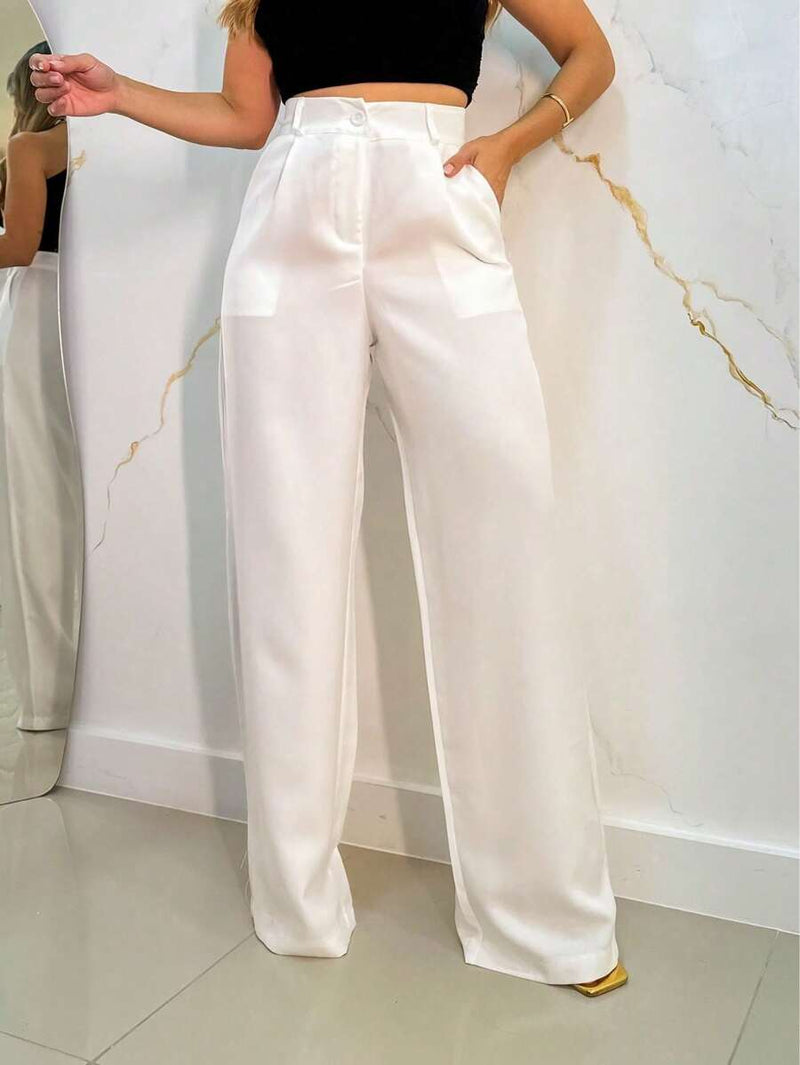 Calça Pantalona Feminina Poliéster Alfaiataria Cintura Alta Bellizzi 