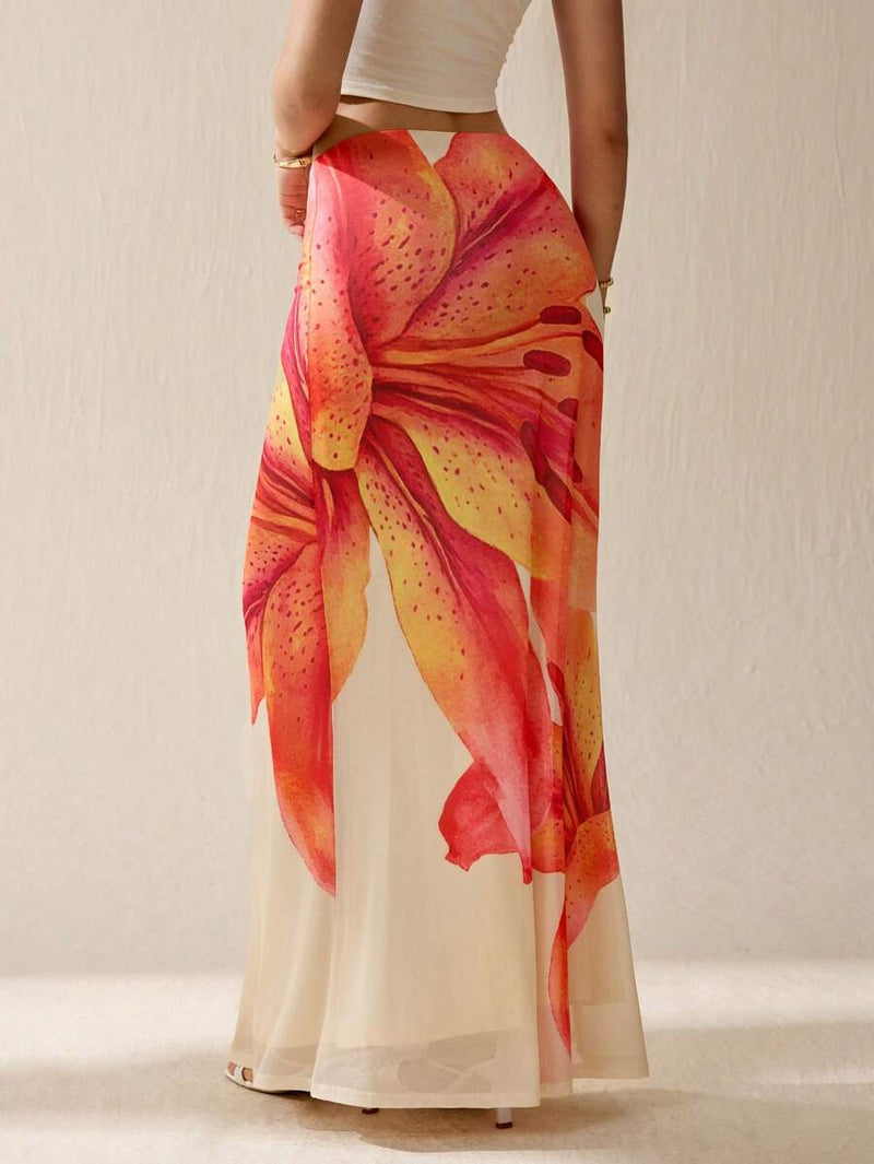 SHEIN Tall Saia de Tule com Estampa Floral e Bainha Tipo Sereia Cintura Baixa, Férias Bellizzi 