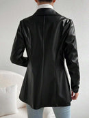 Blazer Feminino Couro Sintético Botão Frontal Elegante Bellizzi 