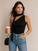 Blusa Manga Longa Camiseta Feminina De Manga Comprida E Ombro Obliquo, Slim Fit Bellizzi 